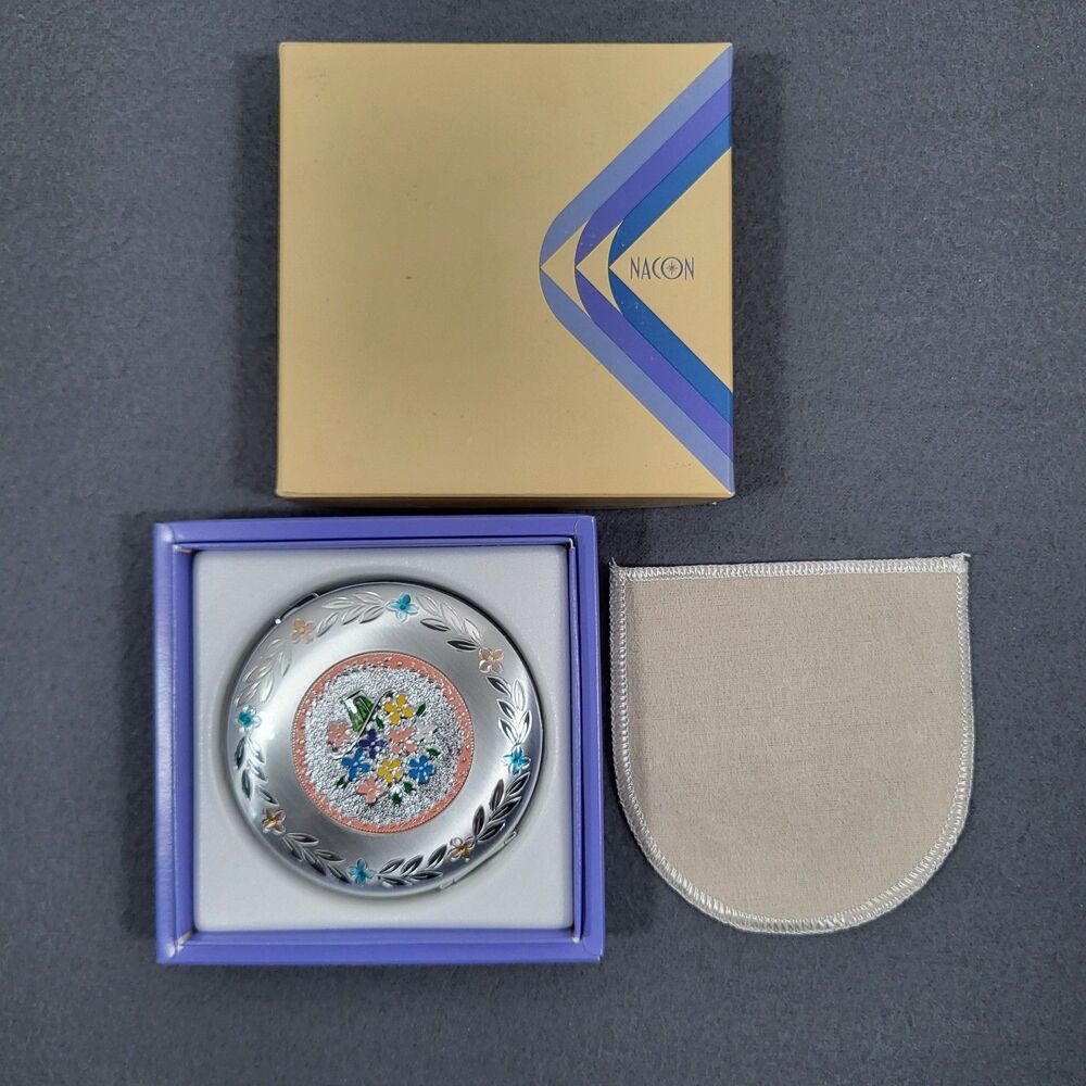 NACON Convertible Compact Mirror New In Box Japan Floral Silver Tone MCM